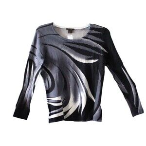 Alison Sheri Sweater Black Gray & White with Seguins Pullover Woman' Size XL